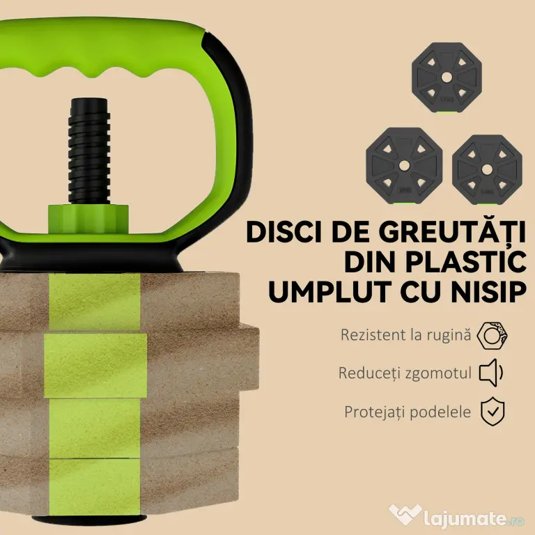 SPORTNOW Set Greutăți Sală 6-în-1, Multifuncțional, 20 kg, Plastic și Nisip, 125x18x18 cm, Verde | Aosom Romania