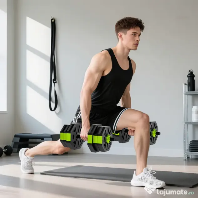 SPORTNOW Set Greutăți Sală 6-în-1, Multifuncțional, 20 kg, Plastic și Nisip, 125x18x18 cm, Verde | Aosom Romania