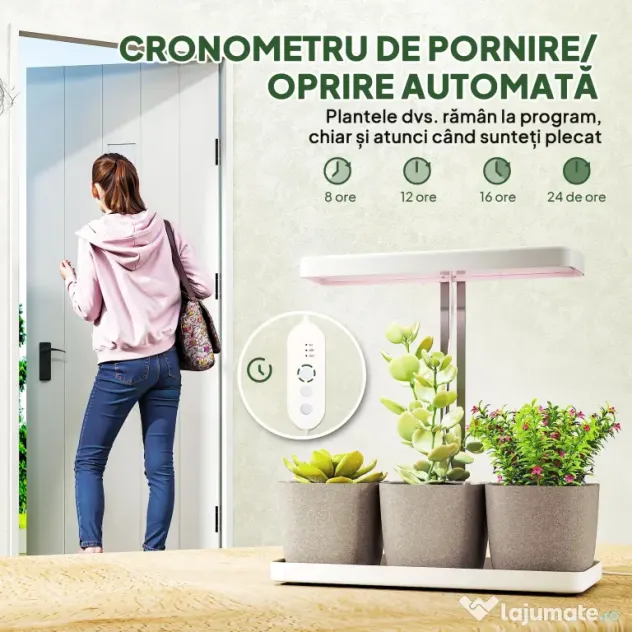 Outsunny Lampă pentru Plante cu 42 de Lumini LED și 3 Vase 45x18.8x47.8 cm Alb | Aosom Romania