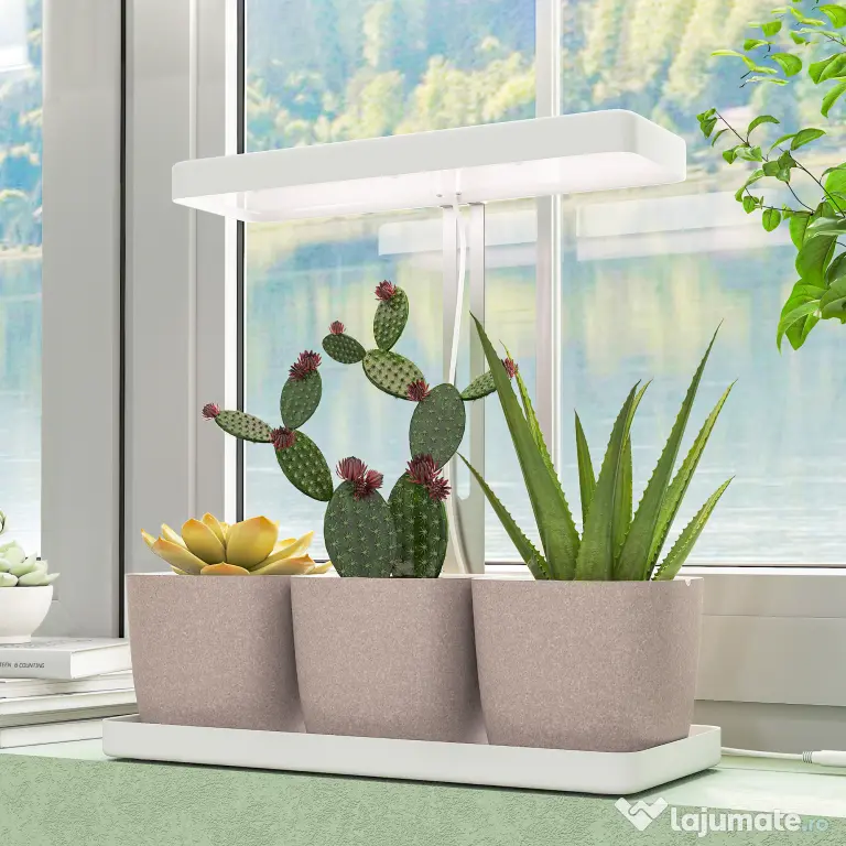 Outsunny Lampă pentru Plante cu 42 de Lumini LED și 3 Vase 45x18.8x47.8 cm Alb