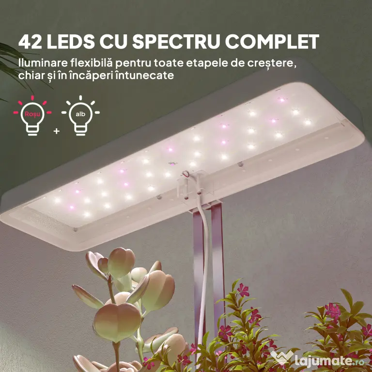 Outsunny Lampă pentru Plante cu 42 de Lumini LED și 3 Vase 45x18.8x47.8 cm Alb