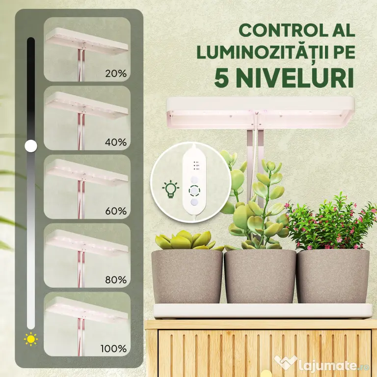 Outsunny Lampă pentru Plante cu 42 de Lumini LED și 3 Vase 45x18.8x47.8 cm Alb