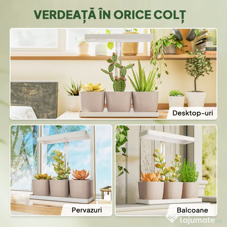Outsunny Lampă pentru Plante cu 42 de Lumini LED și 3 Vase 45x18.8x47.8 cm Alb