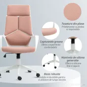 HOMCOM Scaun de Birou sau Gaming din Țesătură cu Spătar Înalt, Roz | Aosom Romania