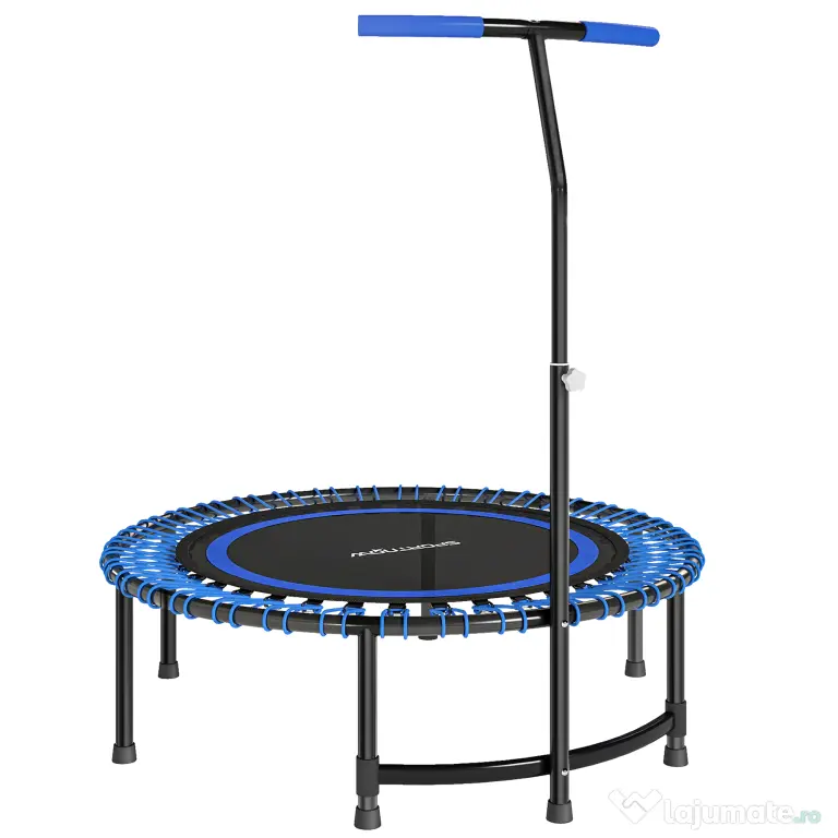 SPORTNOW Trambulină Fitness Ø145 cm cu Ghidon Reglabil pe 5 Poziții, 36 Arcuri Bungee și Capacitate 200 kg, Albastru
