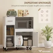HOMCOM Dulap pentru cuptorul cu microunde din lemn, cu sertar, 2 dulapuri, raft deschis și blat ajustabil, 80x40x88.7 cm, alb | Aosom Romania