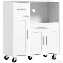 HOMCOM Dulap pentru Cuptorul cu Microunde din Lemn cu Sertar, 2 Dulapuri, Raft Deschis și Raft Reglabil, 80x40x88.7 cm, Alb