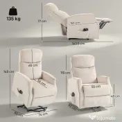 HOMCOM Fotoliu Electric cu Ridicare 150° din Material ce Imita Inul cu 8 Puncte de Masaj, Încălzire, Bej | Aosom Romania