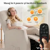 HOMCOM Fotoliu Electric cu Ridicare 150° din Material ce Imita Inul cu 8 Puncte de Masaj, Încălzire, Bej | Aosom Romania