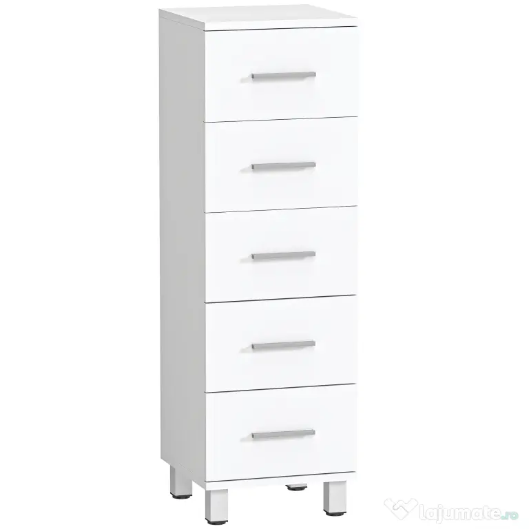 HOMCOM Comodă Slim cu 5 Sertare, Comodă Modernă pentru Baie, Dormitor sau Bucătărie, 30x30x95 cm, Alb | Aosom Romania