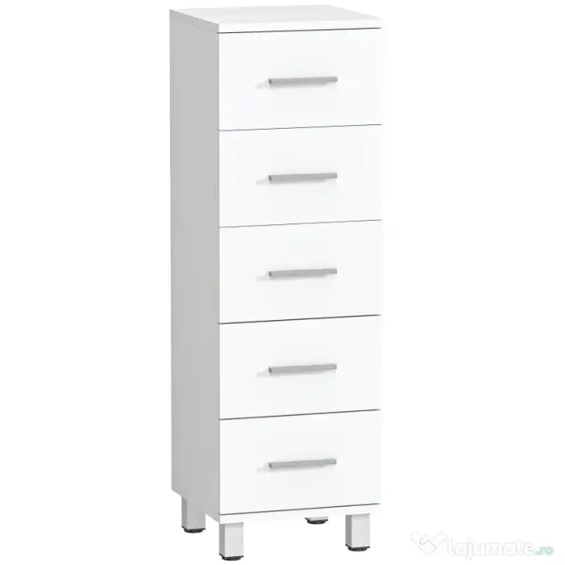HOMCOM Comodă Slim cu 5 Sertare, Comodă Modernă pentru Baie, Dormitor sau Bucătărie, 30x30x95 cm, Alb | Aosom Romania