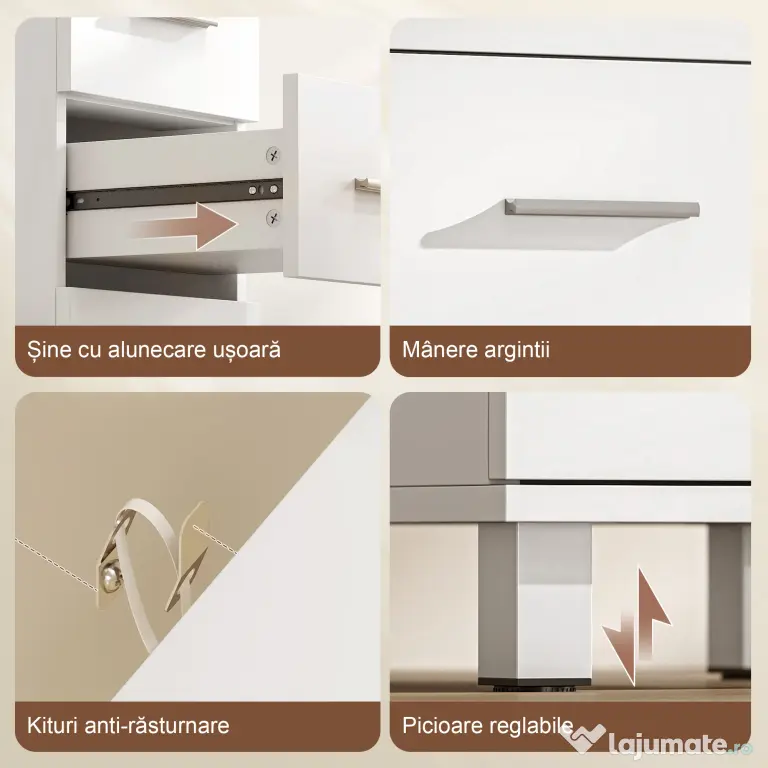 HOMCOM Comodă Slim cu 5 Sertare, Comodă Modernă pentru Baie, Dormitor sau Bucătărie, 30x30x95 cm, Alb | Aosom Romania