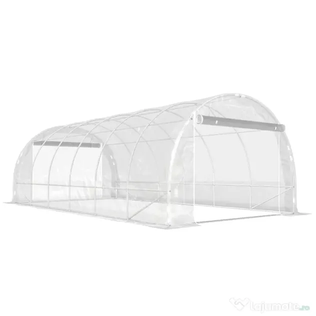 Outsunny Seră de Grădină Tip Tunel 3x6x2 m cu 2 Uși Rulabile, Cadru din Oțel și Acoperire din PE, pentru Legume, Fructe, Flori, Anti-UV, Transparentă | Aosom Romania