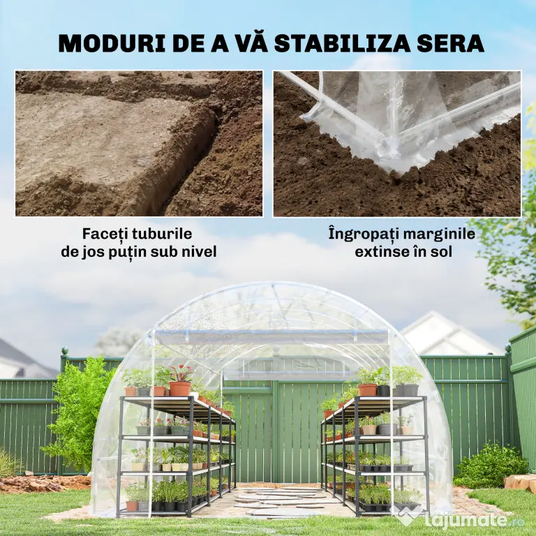 Outsunny Seră de Grădină Tip Tunel 3x6x2 m cu 2 Uși Rulabile, Cadru din Oțel și Acoperire din PE, pentru Legume, Fructe, Flori, Anti-UV, Transparentă | Aosom Romania