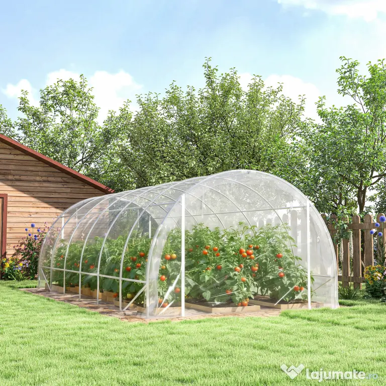 Outsunny Seră de Grădină Tip Tunel 3x6x2 m cu 2 Uși Rulabile, Cadru din Oțel și Acoperire din PE, pentru Legume, Fructe, Flori, Anti-UV, Transparentă | Aosom Romania