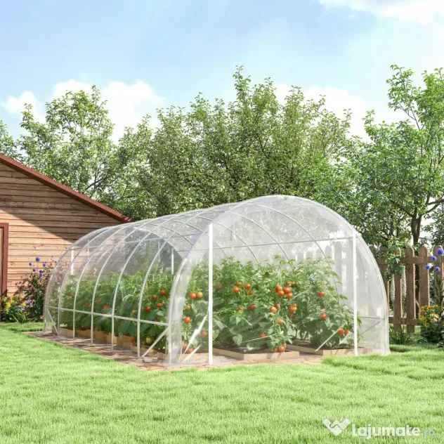 Outsunny Seră de Grădină Tip Tunel 3x6x2 m cu 2 Uși Rulabile, Cadru din Oțel și Acoperire din PE, pentru Legume, Fructe, Flori, Anti-UV, Transparentă | Aosom Romania