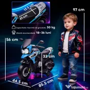 AIYAPLAY Motocicletă Electrică pentru Copii 18-36 Luni, 6V Motocicletă Electrică pentru Copii cu Roți Detașabile, Faruri, Muzică, 2.4 km/h Mini Motocicletă cu Far, Max 30kg, Albastru | Aosom Romania