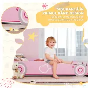 AIYAPLAY Pat pentru Copii de 3-5 Ani în Formă de Mașină cu Margini Ridicate de Siguranță, 140x70 cm, Roz | Aosom Romania