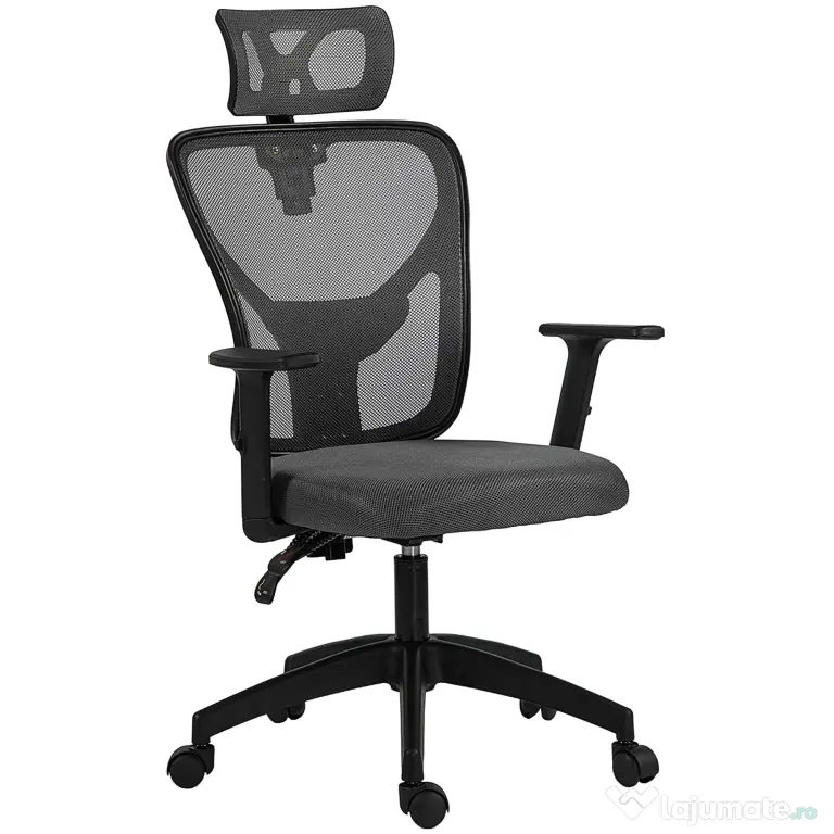 Vinsetto Scaun de Birou cu Inaltime Reglabila, 66x61x106-116cm, Gri Închis | Aosom Romania