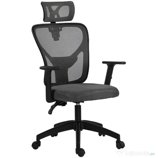 Vinsetto Scaun de Birou cu Inaltime Reglabila, 66x61x106-116cm, Gri Închis | Aosom Romania