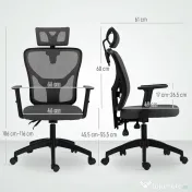 Vinsetto Scaun de Birou cu Inaltime Reglabila, 66x61x106-116cm, Gri Închis | Aosom Romania 