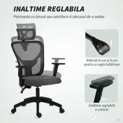 Vinsetto Scaun de Birou cu Inaltime Reglabila, 66x61x106-116cm, Gri Închis | Aosom Romania 