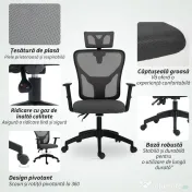 Vinsetto Scaun de Birou cu Inaltime Reglabila, 66x61x106-116cm, Gri Închis | Aosom Romania 