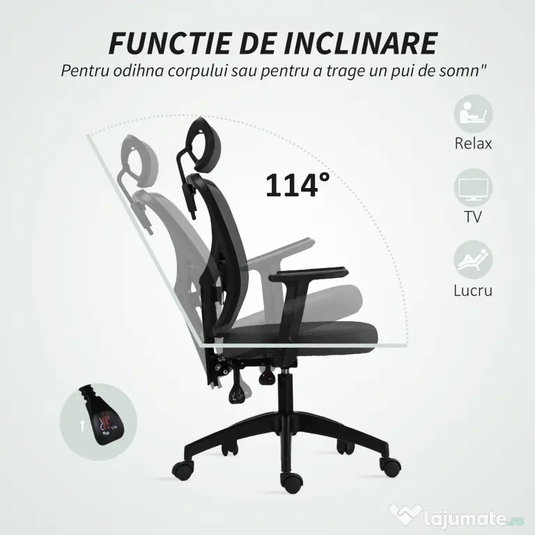 Vinsetto Scaun de Birou cu Inaltime Reglabila, 66x61x106-116cm, Gri Închis | Aosom Romania
