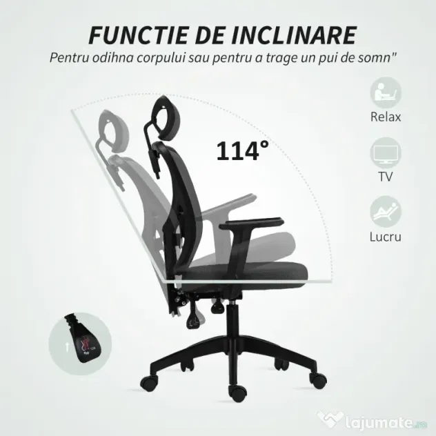 Vinsetto Scaun de Birou cu Inaltime Reglabila, 66x61x106-116cm, Gri Închis | Aosom Romania