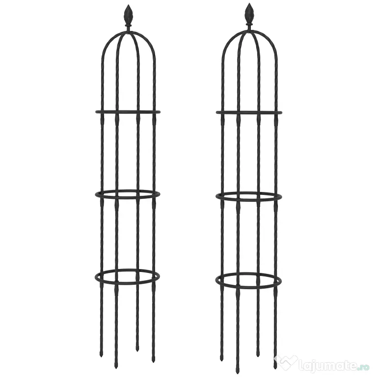 Outsunny Set 2 Suporturi pentru Plante Cățărătoare, Înălțime 1,7 m, din Oțel Antirugină cu Decorațiuni, Negru