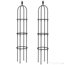 Outsunny Set 2 Suporturi pentru Plante Cățărătoare, Înălțime 1,7 m, din Oțel Antirugină cu Decorațiuni, Negru