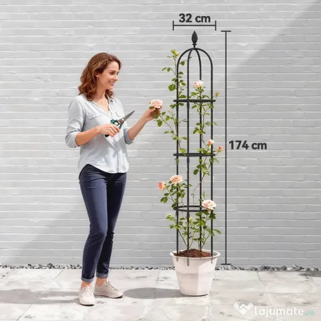 Outsunny Set 2 Suporturi pentru Plante Cățărătoare, Înălțime 1,7 m, din Oțel Antirugină cu Decorațiuni, Negru