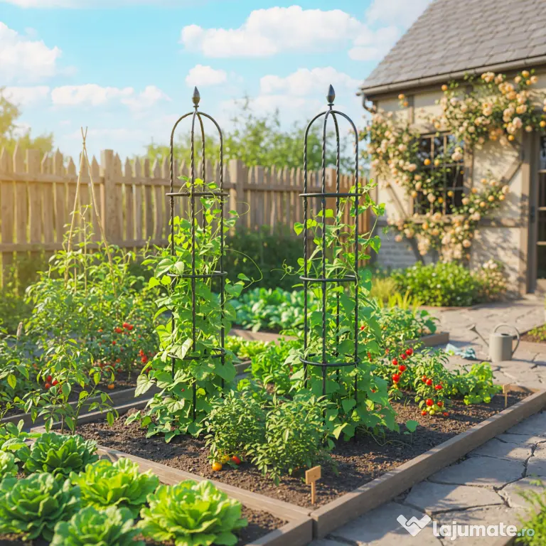 Outsunny Set 2 Suporturi pentru Plante Cățărătoare, Înălțime 1,7 m, din Oțel Antirugină cu Decorațiuni, Negru