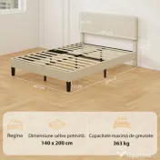 HOMCOM Cadru de Pat 140x200 cm cu Tăblie Tapițată Reglabilă pe Înălțime și Șipci, Catifea Canelată, Gri