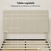 HOMCOM Cadru de Pat 140x200 cm cu Tăblie Tapițată Reglabilă pe Înălțime și Șipci, Catifea Canelată, Gri