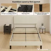 HOMCOM Cadru de Pat 140x200 cm cu Tăblie Tapițată Reglabilă pe Înălțime și Șipci, Catifea Canelată, Gri