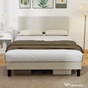 HOMCOM Cadru de Pat 140x200 cm cu Tăblie Tapițată Reglabilă pe Înălțime și Șipci, Catifea Canelată, Gri