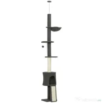 PawHut Ansamblu de joacă pentru Pisici Înalt 220-240 cm cu Hamac, Casetă, Platforme și Stâlpi din Sisal, Gri | Aosom Romania