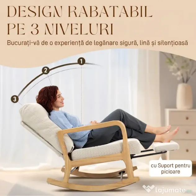HOMCOM Balansoar din Catifea Fină cu Suport Picioare, Spătar Reclinabil, Stil Scandinav, Crem | Aosom Romania