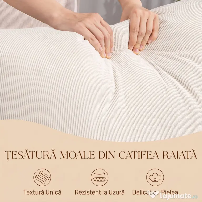HOMCOM Balansoar din Catifea Fină cu Suport Picioare, Spătar Reclinabil, Stil Scandinav, Crem | Aosom Romania