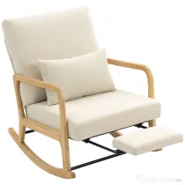 HOMCOM Balansoar din Catifea Fină cu Suport Picioare, Spătar Reclinabil, Stil Scandinav, Crem