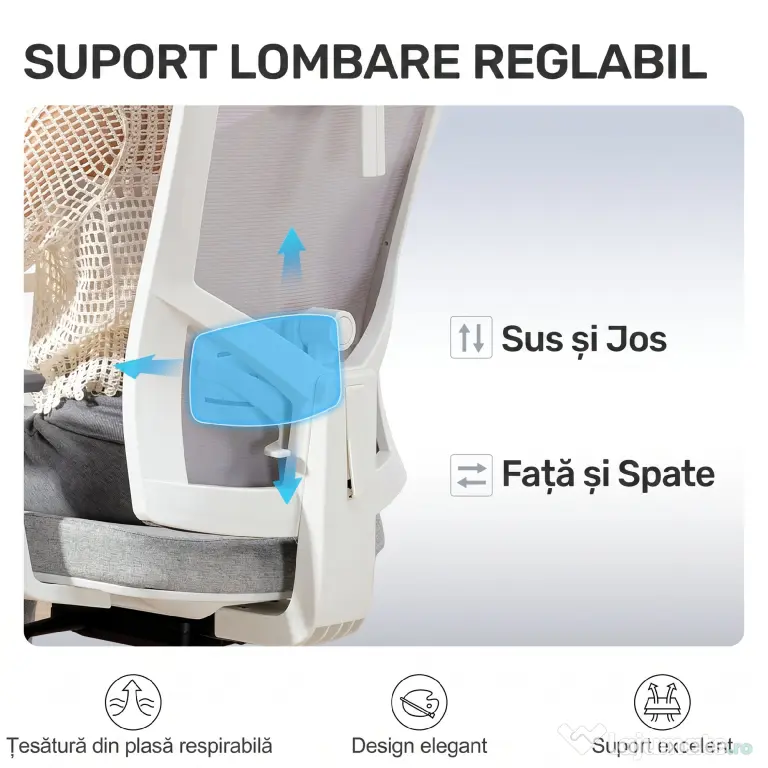 HOMCOM Scaun de Birou Ergonomic și Respirabil cu Suport Lombar Dinamic 4D, 64.5x62.5x112-122 cm, Multicolor | Aosom Romania