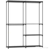 HOMCOM Dulap garderobă cu 2 bare și 4 rafturi, din material textil netesut, plastic și oțel, 142x43x185 cm, negru