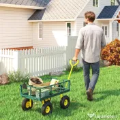 Outsunny Cărucior pentru Grădină din Oțel, cu Capacitate de 200 kg și Pereți Laterali Detașabili, 104x54x51 cm, Verde și Galben 