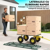 Outsunny Cărucior pentru Grădină din Oțel, cu Capacitate de 200 kg și Pereți Laterali Detașabili, 104x54x51 cm, Verde și Galben 