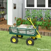 Outsunny Cărucior pentru Grădină din Oțel, cu Capacitate de 200 kg și Pereți Laterali Detașabili, 104x54x51 cm, Verde și Galben 
