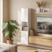 HOMCOM Dulap Multimedia Slim cu 5 Rafturi Reglabile, Alb | Aosom Romania 