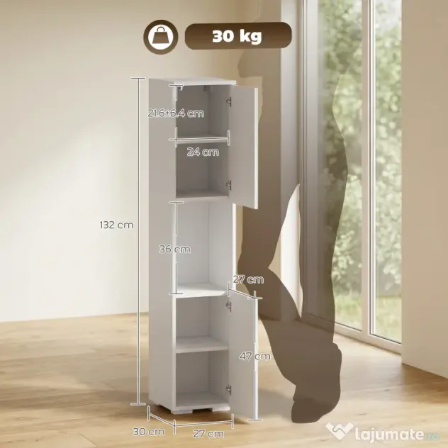 HOMCOM Dulap Multimedia Slim cu 5 Rafturi Reglabile, Alb | Aosom Romania