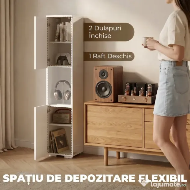 HOMCOM Dulap Multimedia Slim cu 5 Rafturi Reglabile, Alb | Aosom Romania