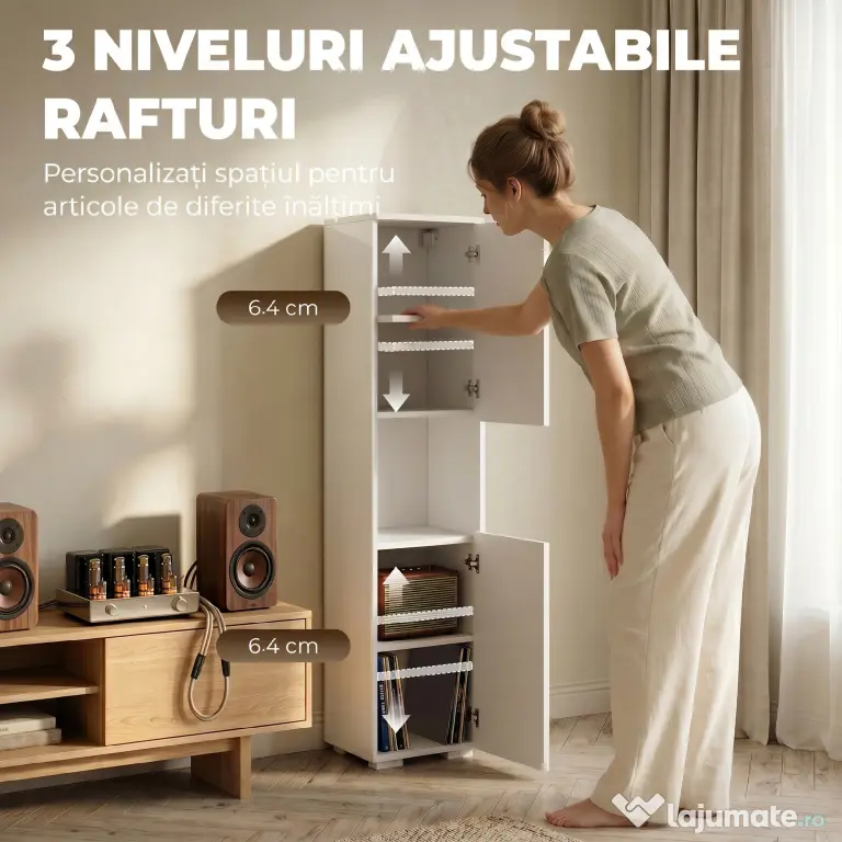 HOMCOM Dulap Multimedia Slim cu 5 Rafturi Reglabile, Alb | Aosom Romania